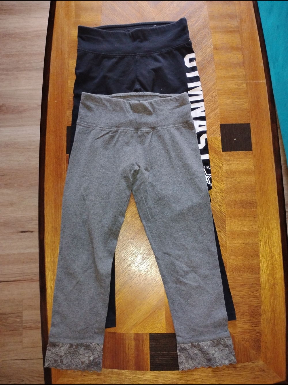 2 Girls' Gray And Black Lace-Hem Leggings - Kids Bottoms